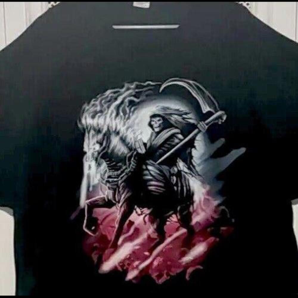 Skull Reaper Horse Riding Graphic Print T Shirt Black Sz 3XL Gildan Heavy